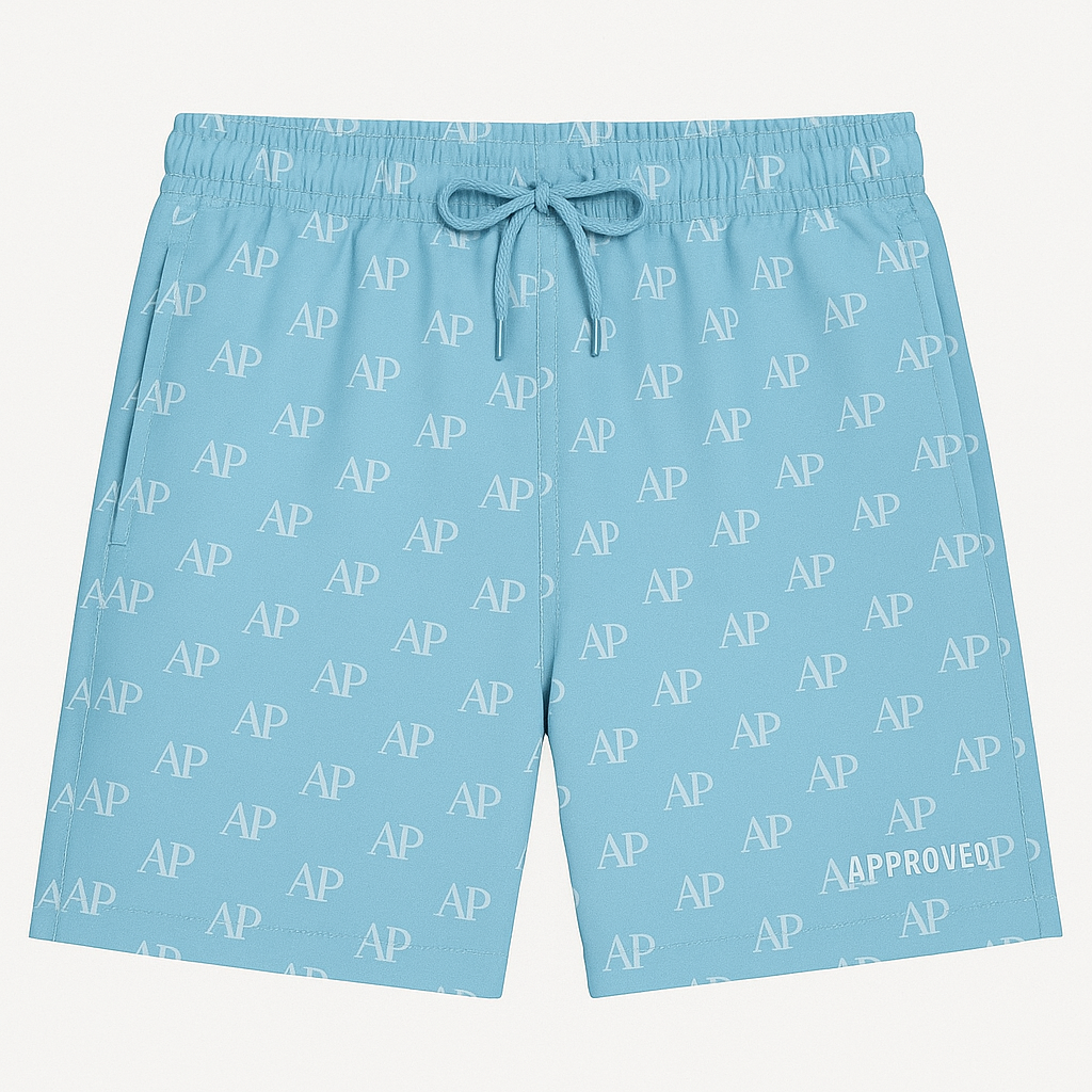 Approved® Light Blue ‘AP’ Monogram Swim Shorts