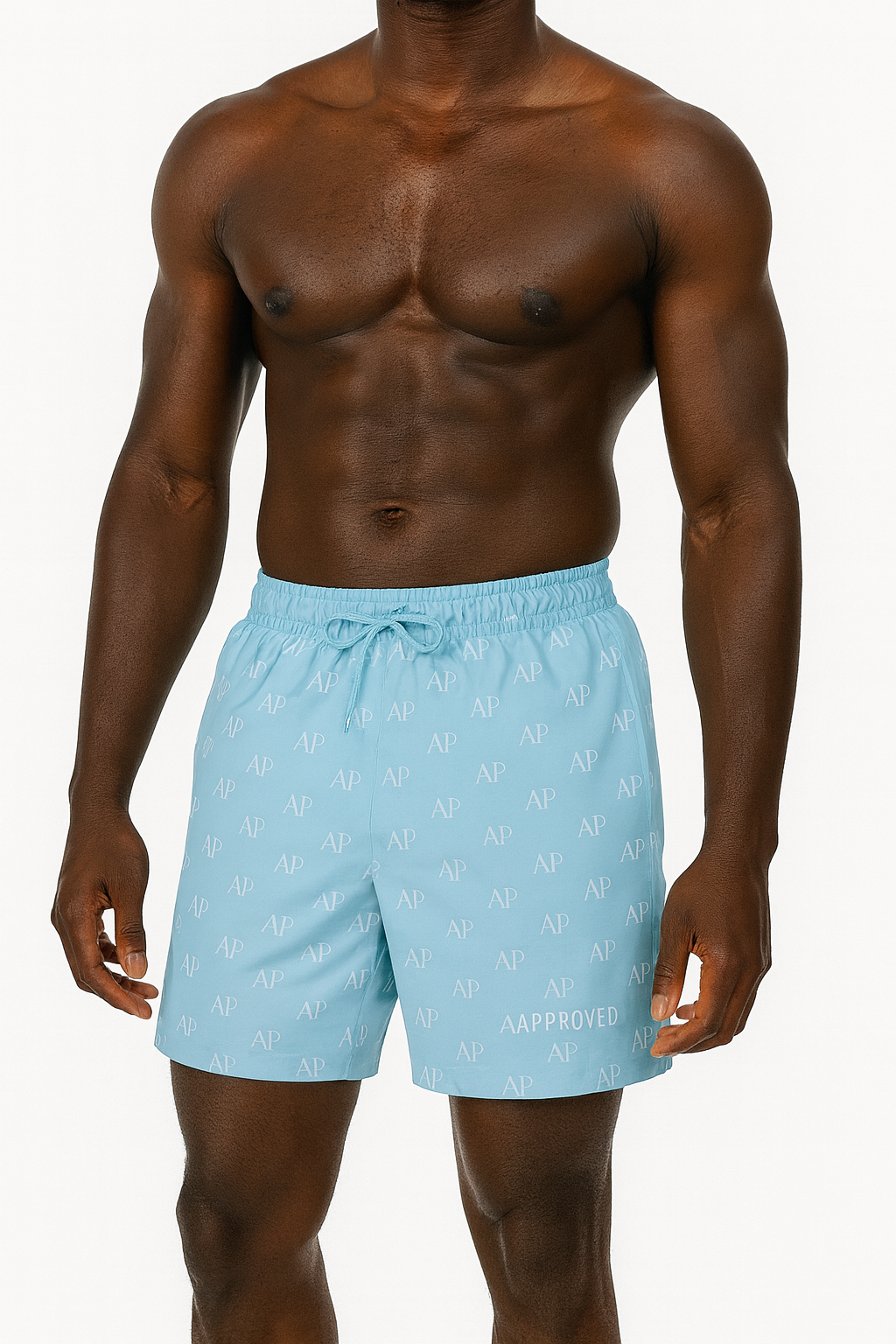Approved® Light Blue ‘AP’ Monogram Swim Shorts