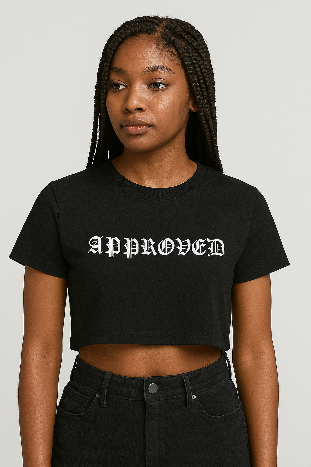 Ladies Approved Crop Tee (Black, Large Logo)