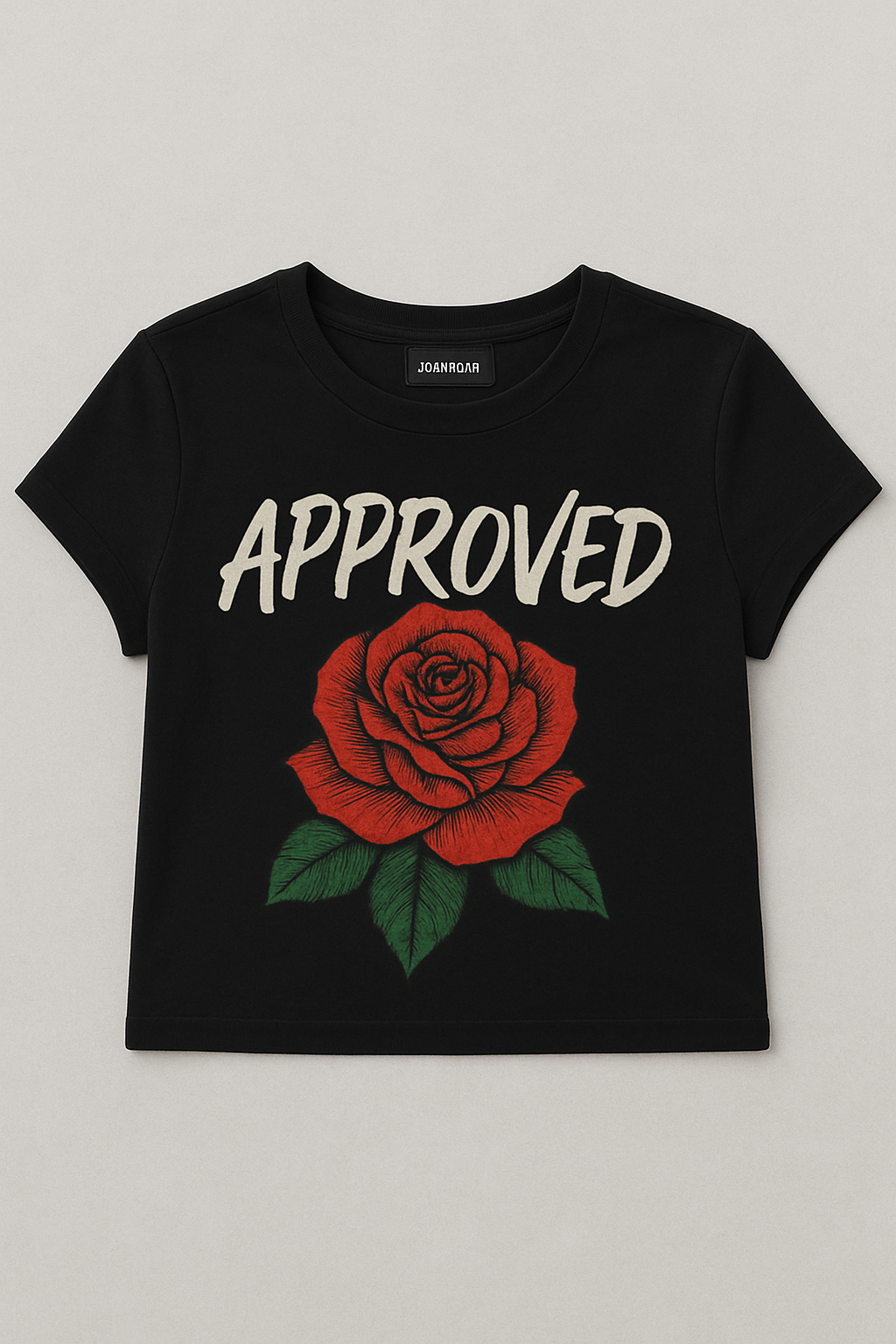 Approved" Rose Graffiti Crop Tee (Black - Women's)
